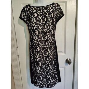 Lauren Ralph Lauren Ivory & Black Lace Bodycon‎ Knee-Length Short Sleeve Dress 4